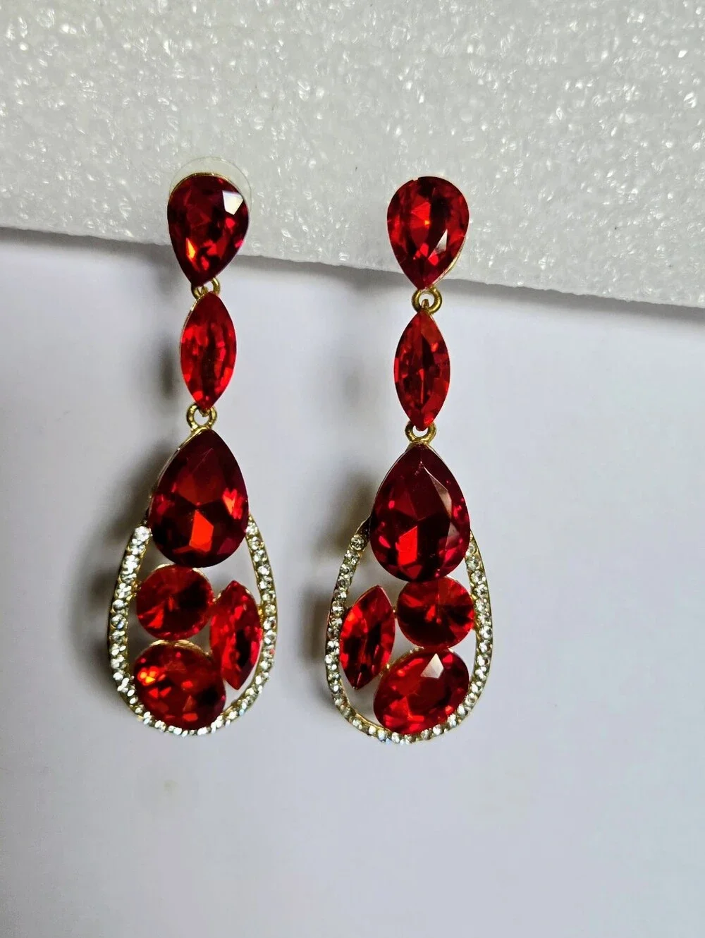 Red Teardrop Crystal Drop Earrings